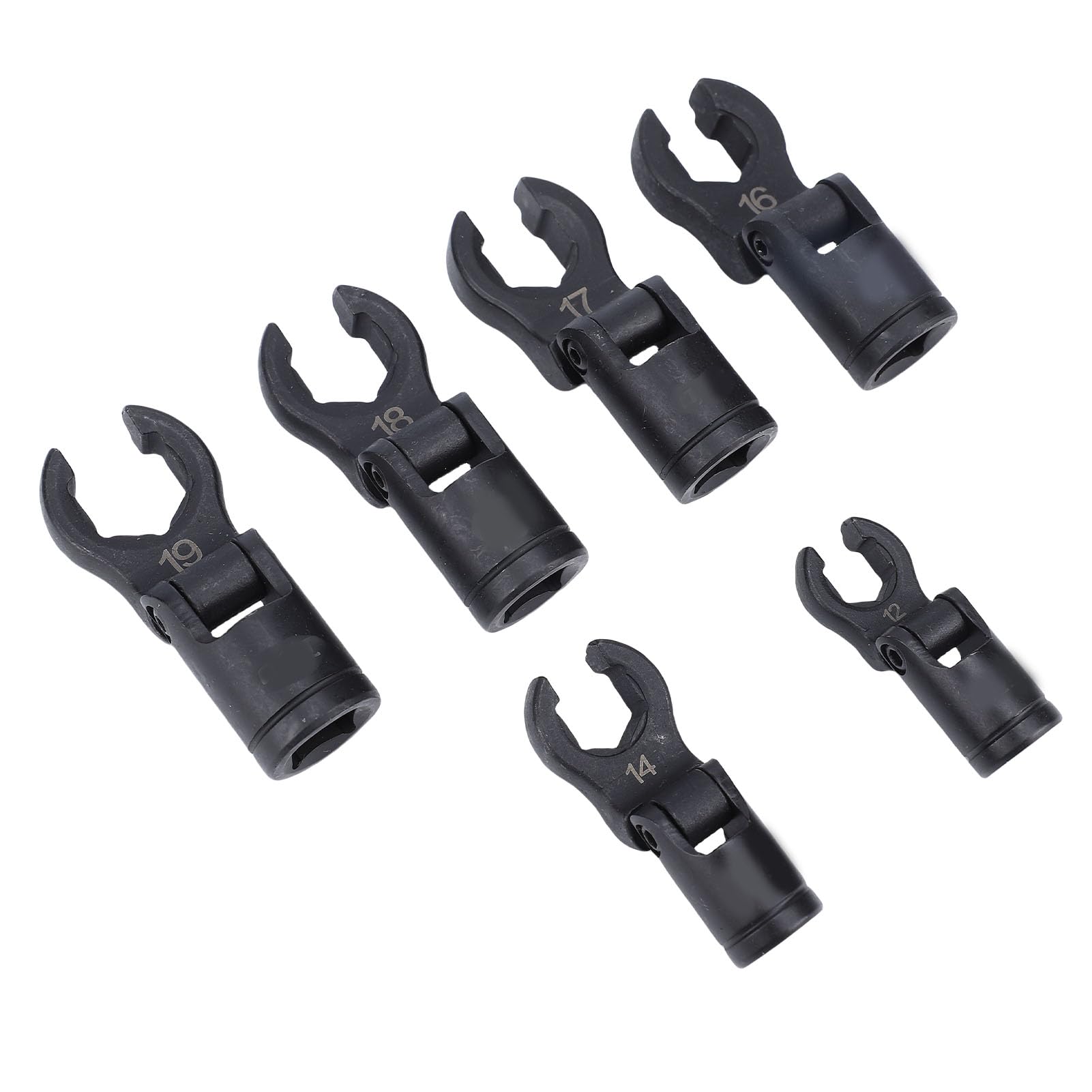 Jeu de 6 Clés à Tête Flexible Longue en Pied de Corbeau, Clés pour Entraînement 1/2 et 3/8 Pouces, clé à Douille à écrou évasé Pied de Biche avec Tête Flexible 180, Idéale pour les écrous