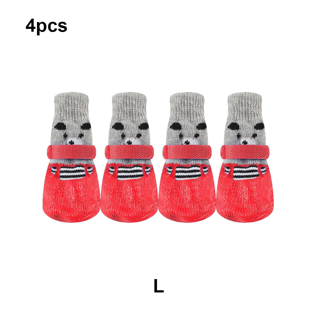 Lot de 10 chaussures de pluie et de neige chaudes pour animal de compagnie avec semelle en caoutchouc et couvre-pattes, chaussures épaisses pour petit chien, rouge, taille L