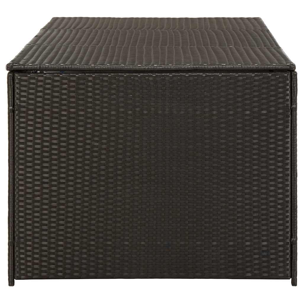 Baúl de almacenaje de polirratán 180 x 90 x 70 cm, color marrón, con tapa y muelle de gas para cojines de muebles de jardín, cojines y accesorios