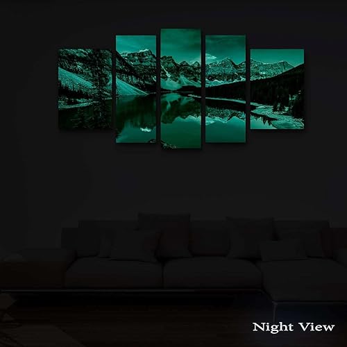 Vista 5 de Startonight Lienzo decorativo con motivo de árbol, paisaje abstracto, lago, naturaleza, bosque, negro y blanco, Lona, Vista al lago, Extra grande