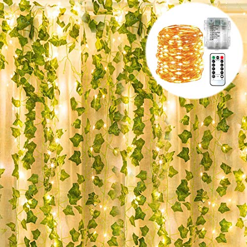 POCKETMAN Artificielle Lierre Guirlande Fausses Plantes avec 100 LED chaîne lumière Maison Cuisine Jardin Bureau Mariage Mur Decorrden Bureau Mariage décoration Murale 12 Pack
