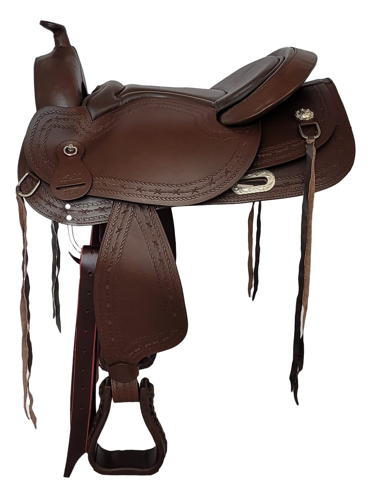 A&M Reitsport Baumloser Westernsattel Portland aus geöltem Büffelleder mit Klettkissen, Größe:17 Zoll