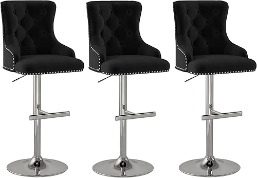 Miniatura 38 de Juego de 2 taburetes de bar de terciopelo con anillo giratorio de león para encimera de cocina, taburetes de bar tapizados con cabeza de clavo, Gris