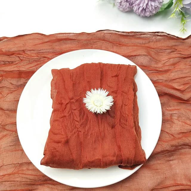 XJHWD 4PCS 50X50CM Boho Gauze Table Napkins, Wrinkled Vintage Cheesecloth Napkins for Dining, Table Decor, Banquets, Christmas, rust red