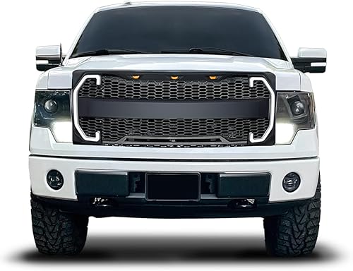 Miniatura 6 de EOMD Parrilla frontal compatible con F150 2009-2014 con luces DRL y direccionales color negro mate