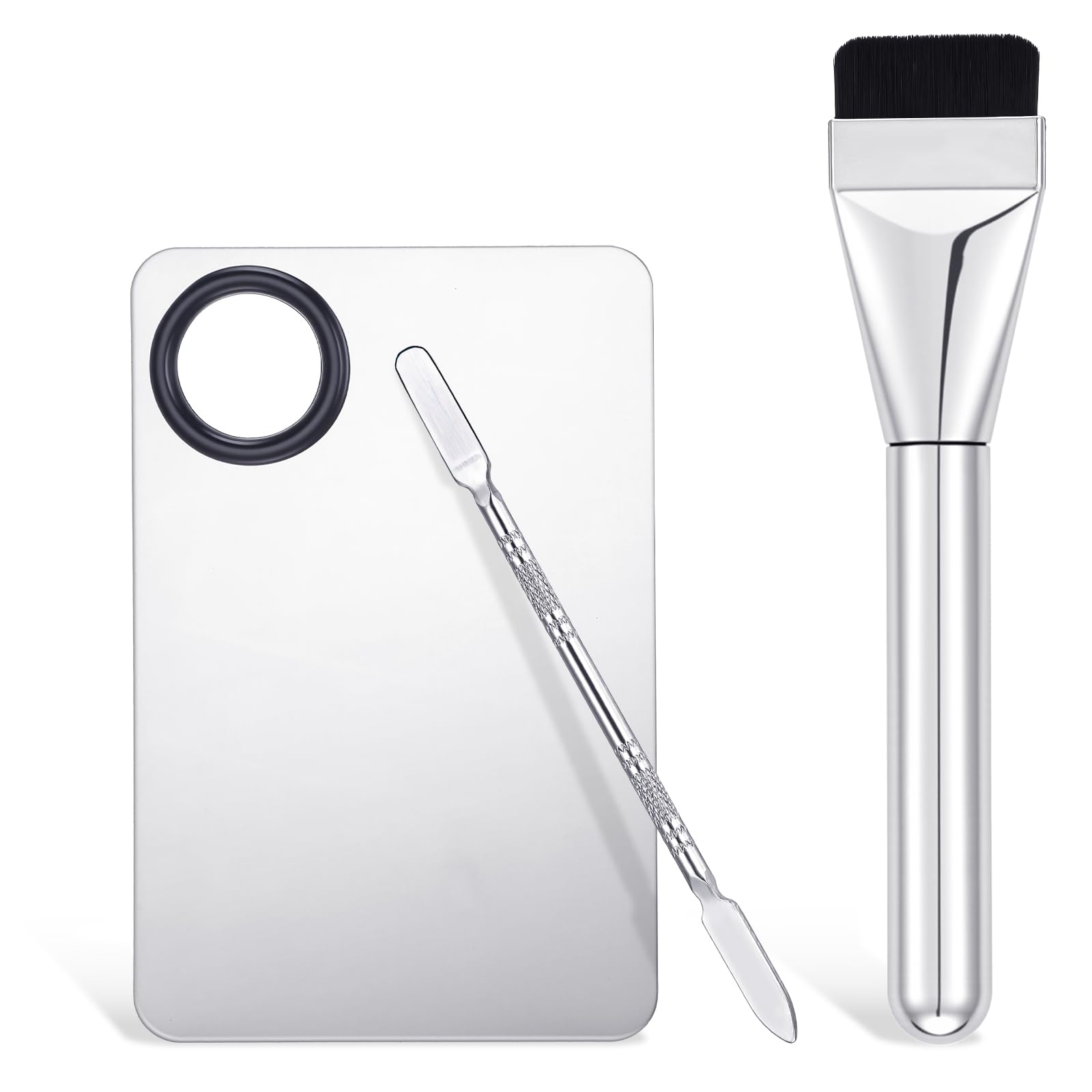 Juego de 3 paletas de mezcla de maquillaje, paleta de base de acero inoxidable, barra de maquillaje de base, herramientas de espátula de belleza reutilizables para cosméticos faciales