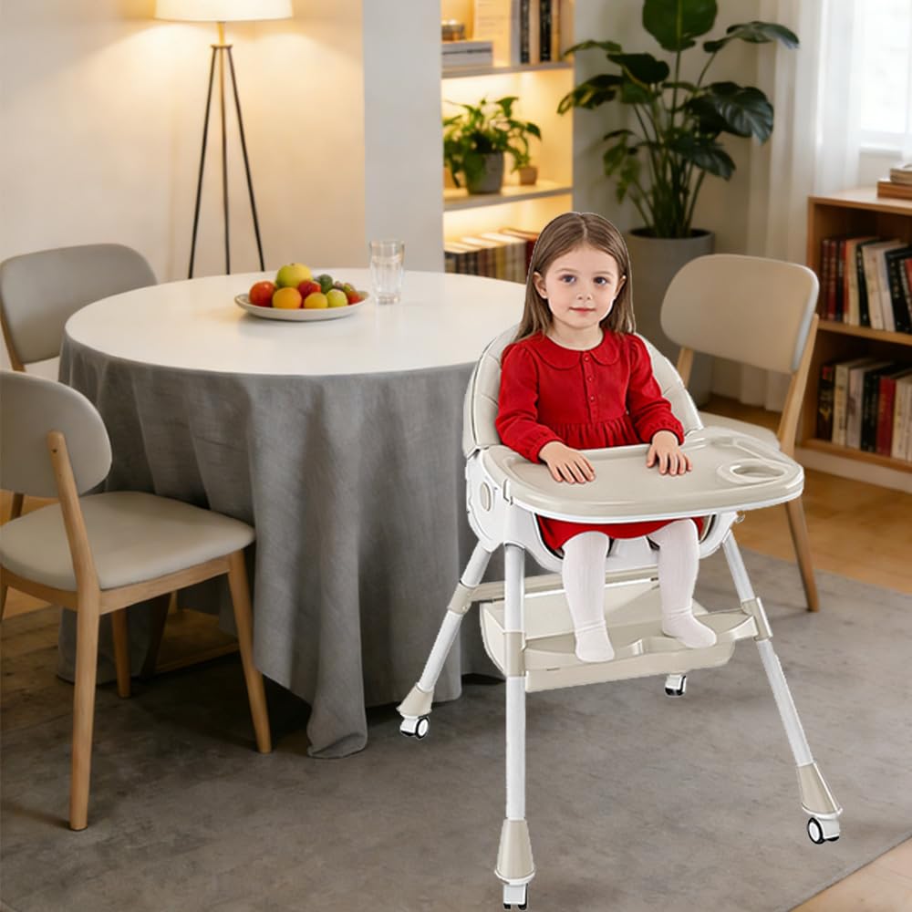 6 in 1 Kinderhochstuhl mit Abnehmbares Tablett, Babyhochstuhl Rollen, 73cm Fütterungsstuhl Futterstuhl Ernährungsstuhl Kinderstuhl Fütterungssessel ab 6 Monaten bis 5 Jahre