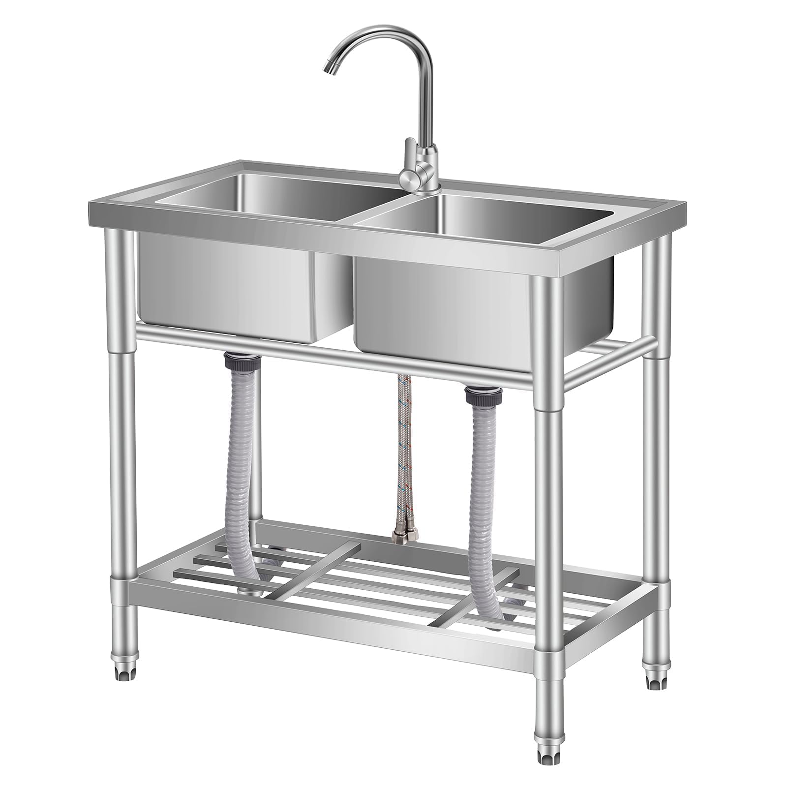 Commercial Freestanding Stainless Steel Utility Basin with Worktop