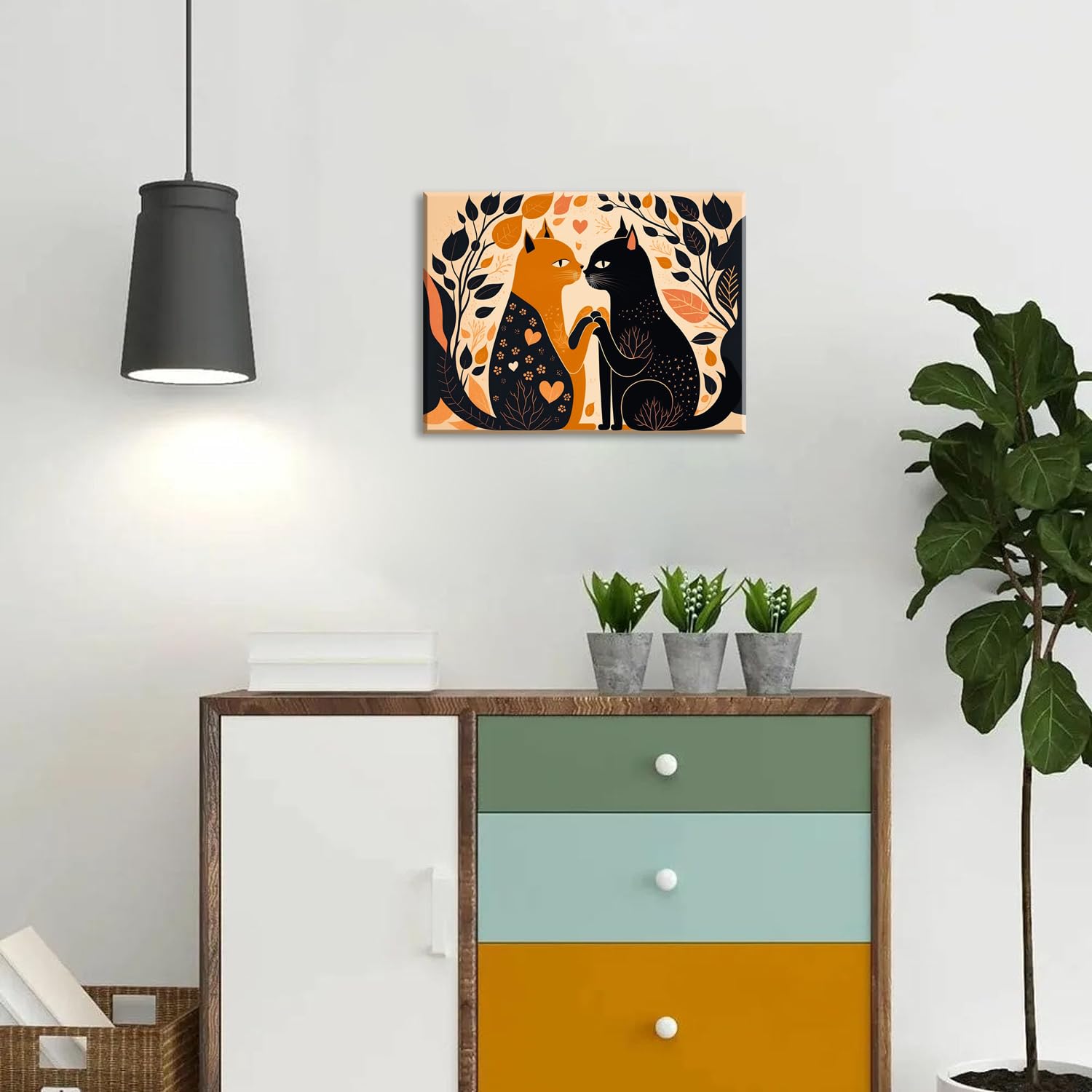 Piy Painting Śliczne Obrazy z Kotami, Druk Fotograficzny na Płótnie, Dekoracja Ścienna do Salonu z Wbudowaną Ramą, 40 x 30 cm