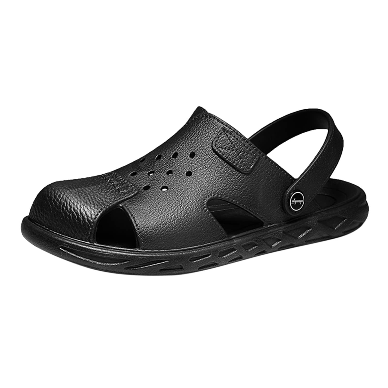Amazon.com: Men Summer Casual Leather Sandals Leather Beach Shoes Anti Slip  Closed Toe Sandals Mens Slides Sandals (Black, 8.5) : Clothing, Shoes \u0026  Jewelry