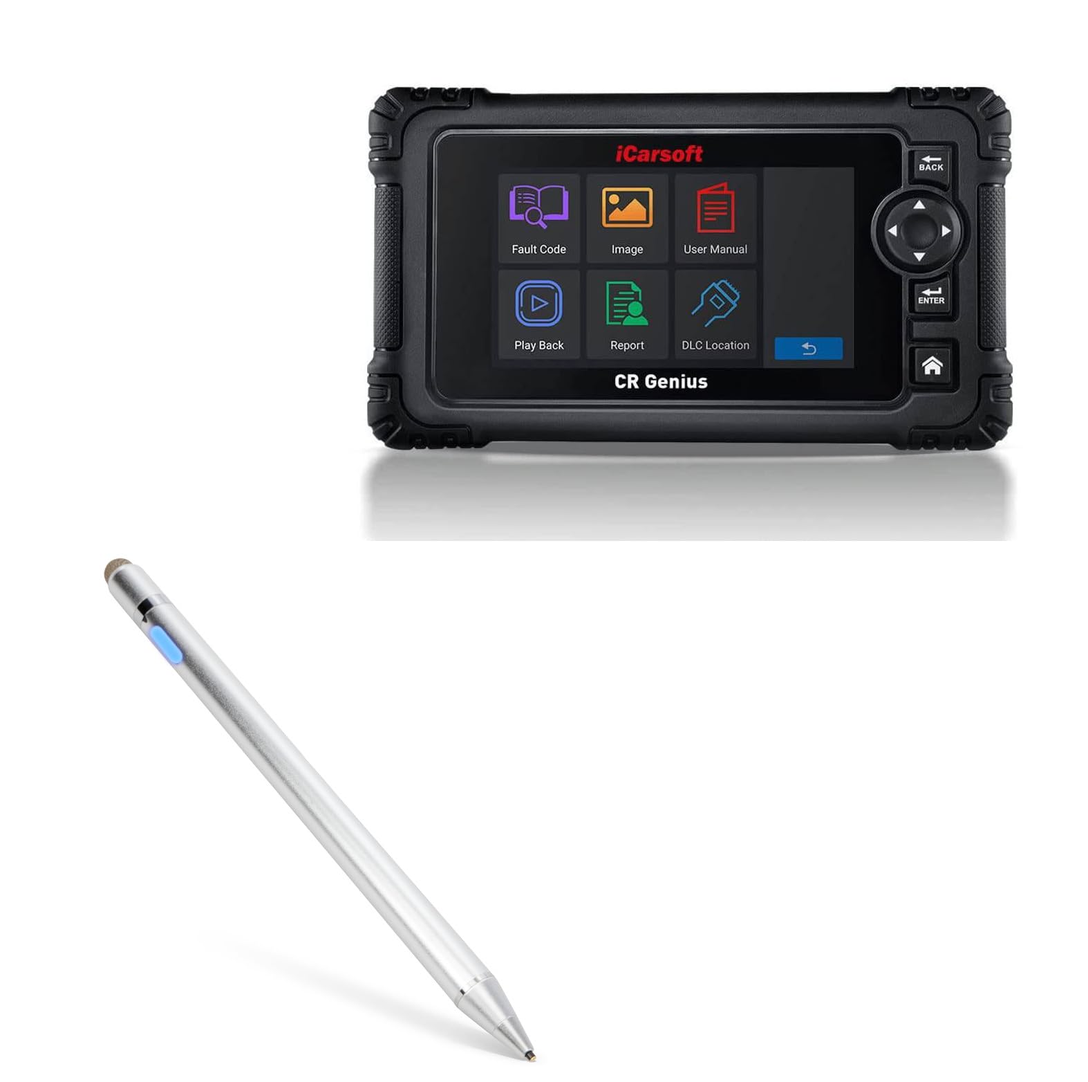 BoxWave Stylus Pen Compatible with iCarsoft CR Genius (5 in) - AccuPoint Active Stylus, Electronic Stylus with Ultra Fine Tip - Metallic Silver