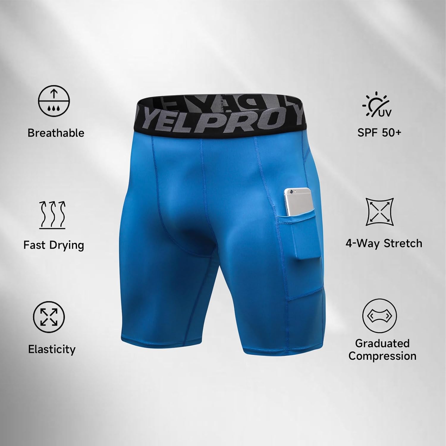 Men’s Compression Shorts with Pocket 1/3 Pack- Running Athletic Workout Underwear Shorts Spandex Sport Tight Shorts - Image 6