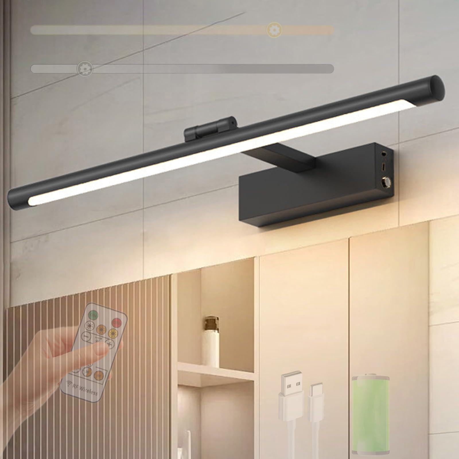 Lámpara espejo baño recargable LED aplique de pared giratorio premium 8