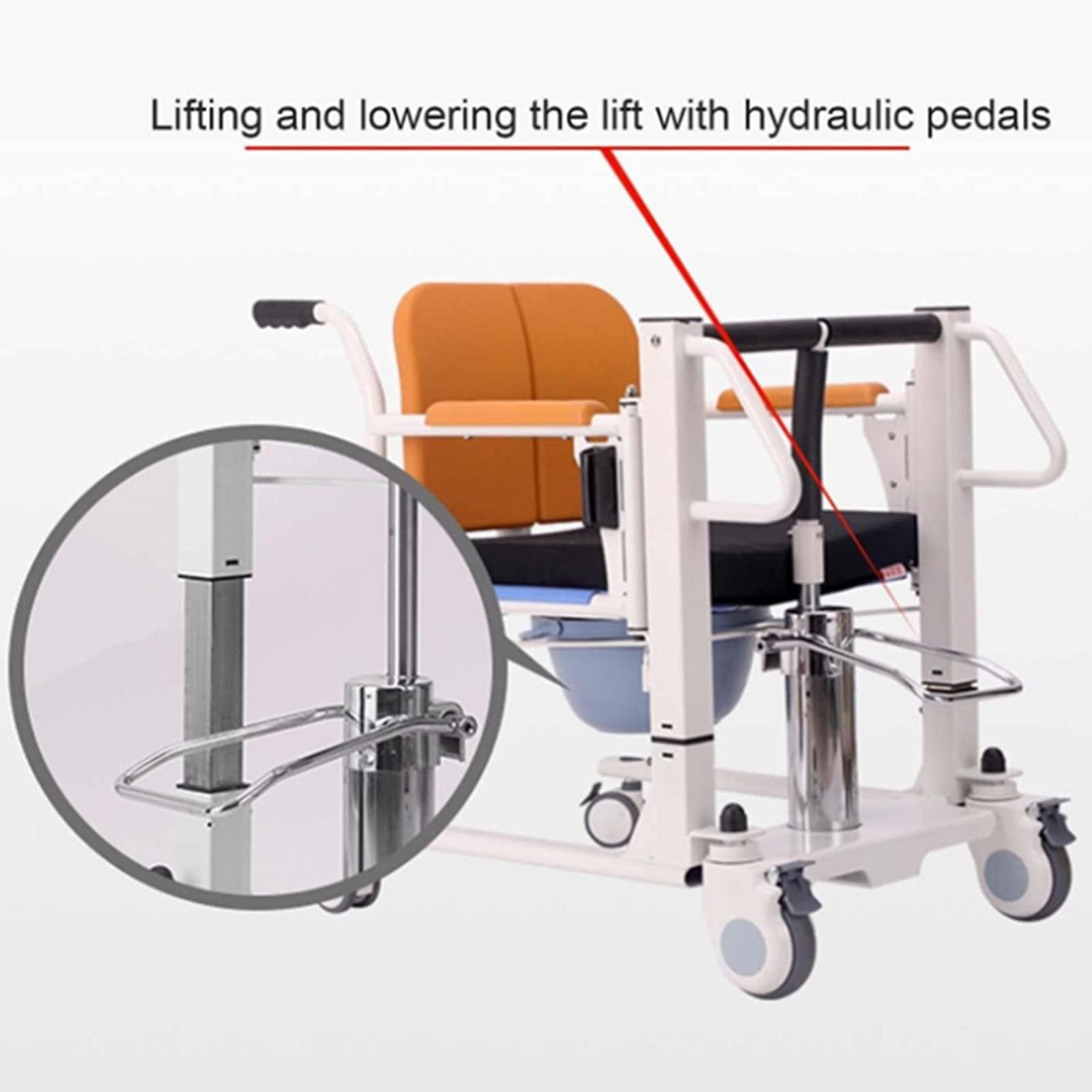 Sedia di trasferimento del paziente per badanti anziani disab, sedile diviso a 180°/capacità di carico 150 kg, tavolo da bagno idraulico con tavolo da pranzo - 4 in 1