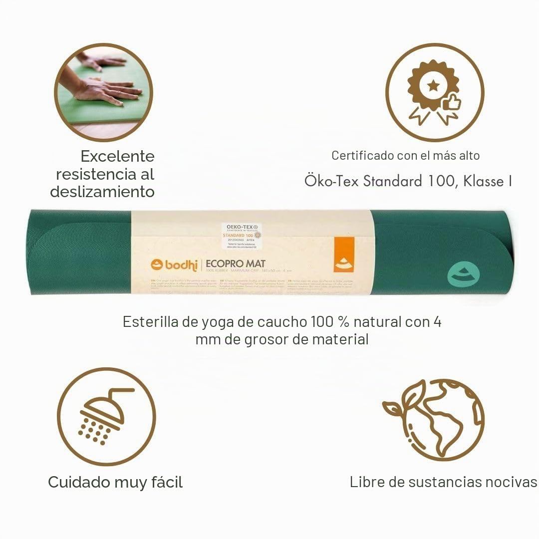 Bodhi Esterilla de yoga Eco Pro, caucho natural extremadamente antideslizante, natural y respetuosa con el medio ambiente, esterilla profesional para yoga y pilates, ideal para yoga dinámico, 185 x 60