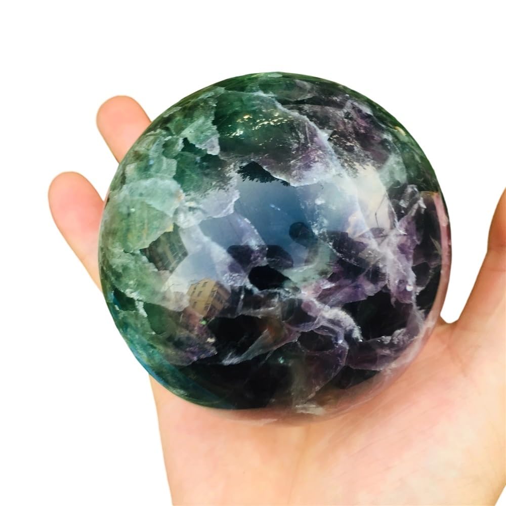 HAOYUNS Beautiful Natural Fluorite Quartz Crystal Ball for Home Decoration - Handcrafted Gemstone(6.5-7cm)