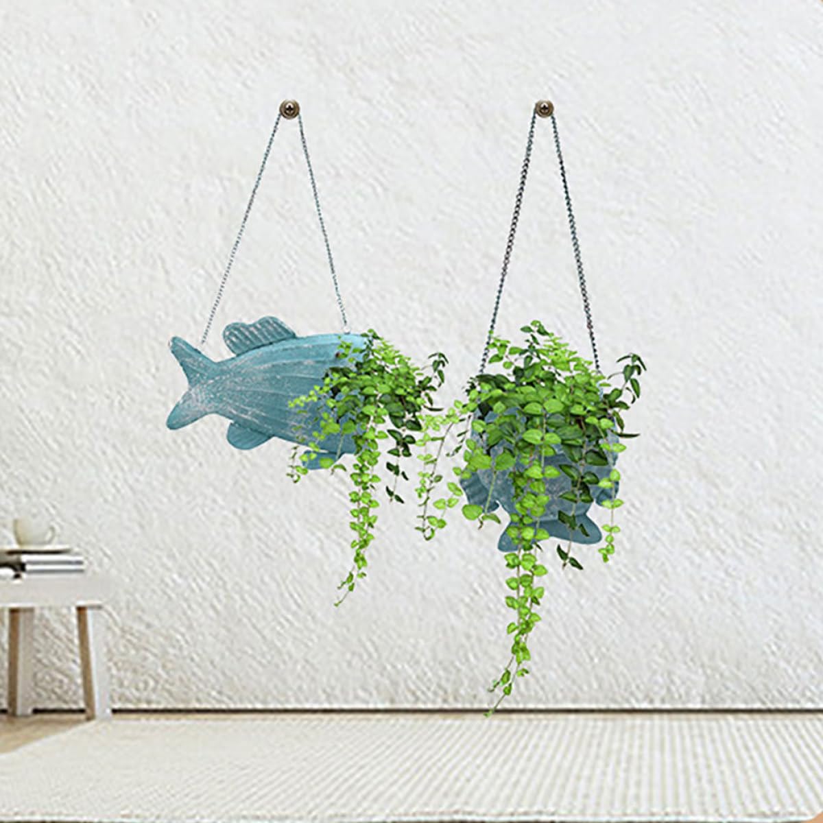 Cesto da Parete Portafiori Bordi Arrotondati in Ferro a Forma di Pesce 2 Pezzi per Composizioni Floreali Eleganti Decorazione per Balcone e Ufficio