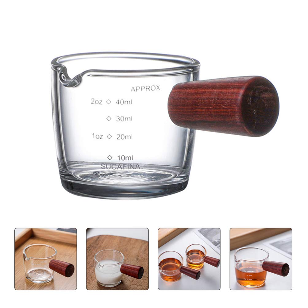 Szklany dzbanek do śmietany, szklanki z miarką, kubek do kawy, mleka, dzbanek do spieniania z drewnianym uchwytem, do kuchni, restauracji, kieliszków do espresso, 40 ml, 8,5 x 4,5 x 4,2 cm
