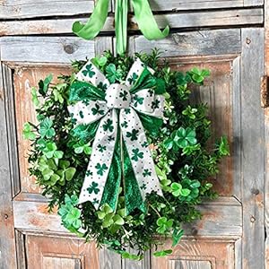 Stpatricksdaywreathbowstpatricksdaydecorationsshamrockclovergreenbowwreathbowholidaybowsforfrontdoorwreathdecorationstreetopperbowirishpartysupplies Urban Country Home Decor St patricks day wreath bow st patrick s day decorations shamrock clover green bow wreath bow holiday bows for front door wreath decorations tree topper bow irish party supplies urban country home decor
