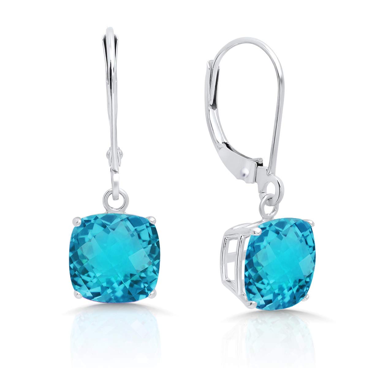 Parade of Jewels14k White or Yellow Gold Cushion Cut Gemstone Dangle Earrings for Women with 8mm Birthstones by Parade of Jewels, Metal Gemstone, swiss topaz