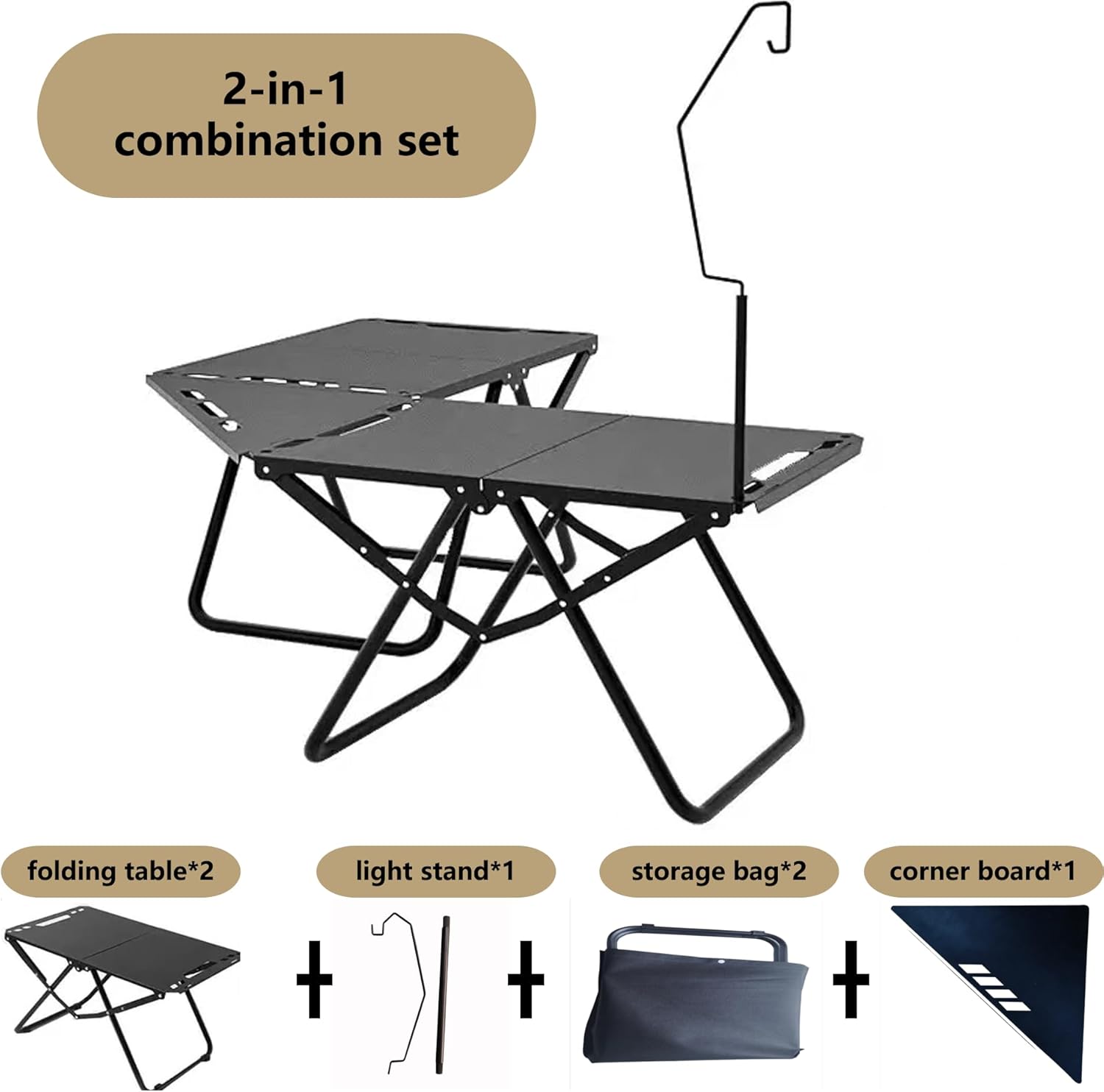 Outdoor portable folding carbon steel camping table, suitable for camping, barbecue, picnic, RV, outdoor cooking, travel - single or set (Black combination set, inch, 6.3, inch, 19.7, inch, 15.5)