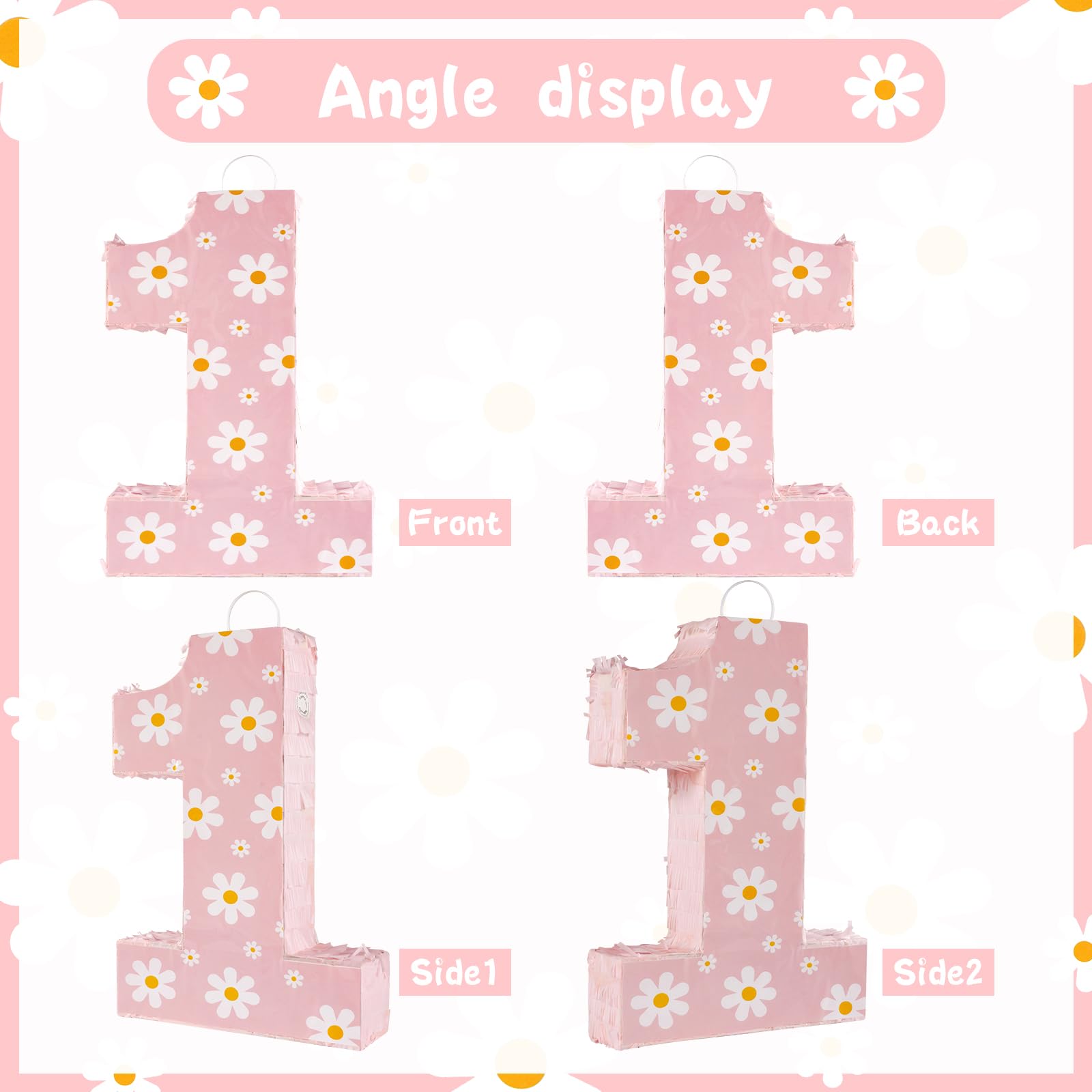 Décorations d'anniversaire en forme de marguerite – Piñata chiffre 1 avec bâton pour les yeux – Confetti pour les yeux – Fournitures de fête d'anniversaire bohème (marguerite 1)
