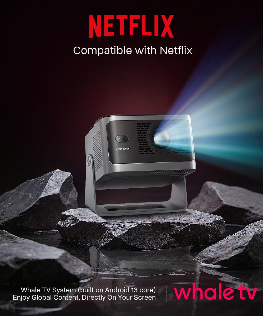 Magcubic HY350NTV inteligentny projektor Full HD 1080p 4K, Android 13 | 500 ANSI lumenów autofokus, dwuzakresowy Wi-Fi, Bluetooth, projektor z krótkim zasięgiem, kompatybilny z Netflix do kina