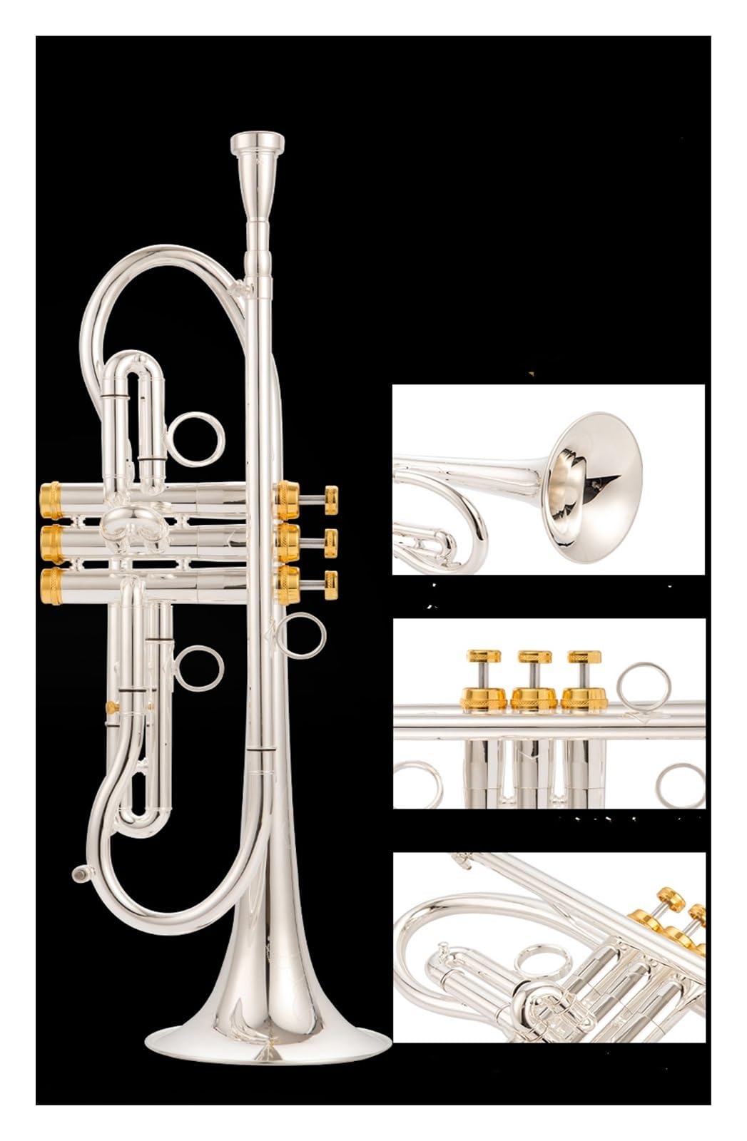 Trąbki Profesjonalna trąbka TR800 ze szczotkowanej złotej miedzi posrebrzana o wysokiej jakości wykonania w instrumencie trąbkowym B (Color : Silver)