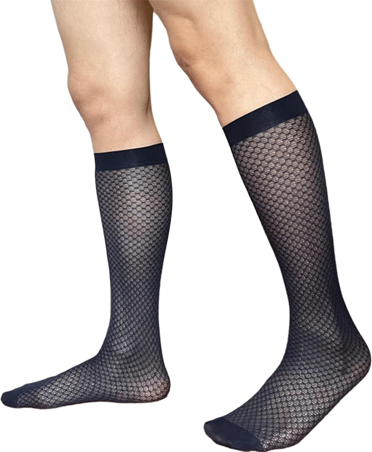 Mens Thin Dress Socks Silk Sheer Business Suit Socks Formal Over The Calf Stockings for Daily Wear