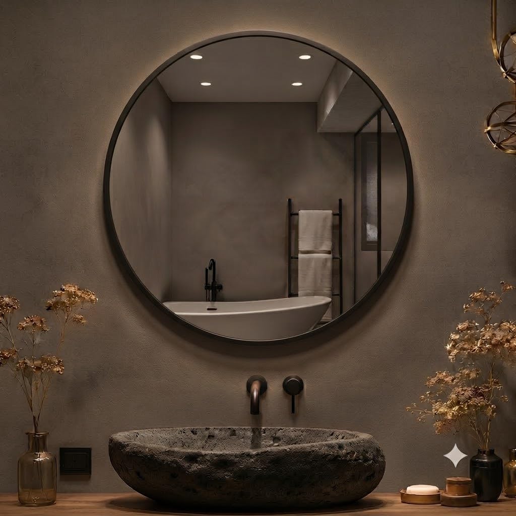 Round Wall Mirror 38.1 cm for Bathroom, Bedroom & Living Room | Easy Wall Mount, Clip System, Frameless Design, 15 inch Diameter, Versatile Use-picture-29