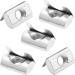 MroMax M8 Roll in Spring T Nut Carbon Steel Elastic Nuts with Sheet for Machine Home 30/40 Series Aluminum Extrusion Profile Silver Tone 5Pcs