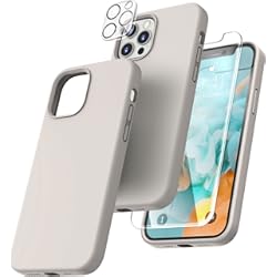 TOCOL 5 en 1 para Funda iPhone 12 Pro MAX 6.7, con 2 Protectore Pantalla + 2 Protectore Cámara, Silicona líquida Carcasa iPhone 12 Pro MAX, [Anti-rasguños] [Protección contra caídas], Piedra