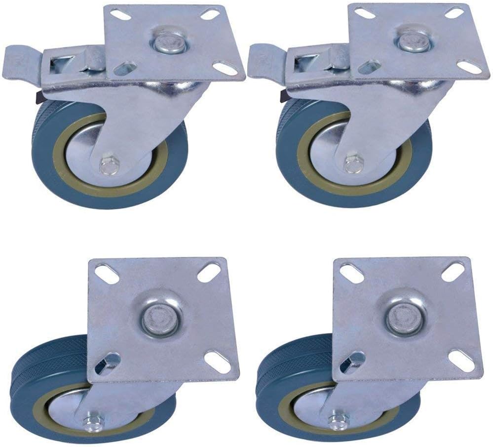 Set of 4 Heavy Duty 100mm 4" Rubber Swivel Castor Wheels Trolley Furniture Caster 2 with Brakes, 2 without Brakes-600KG
