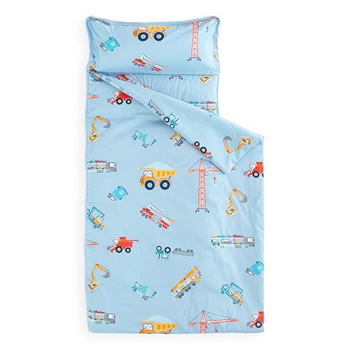 Wake In Cloud - Tapete para siesta con almohada extraíble para niños y niñas, guardería, preescolar, saco de dormir, saco de dormir, coches, grúas,