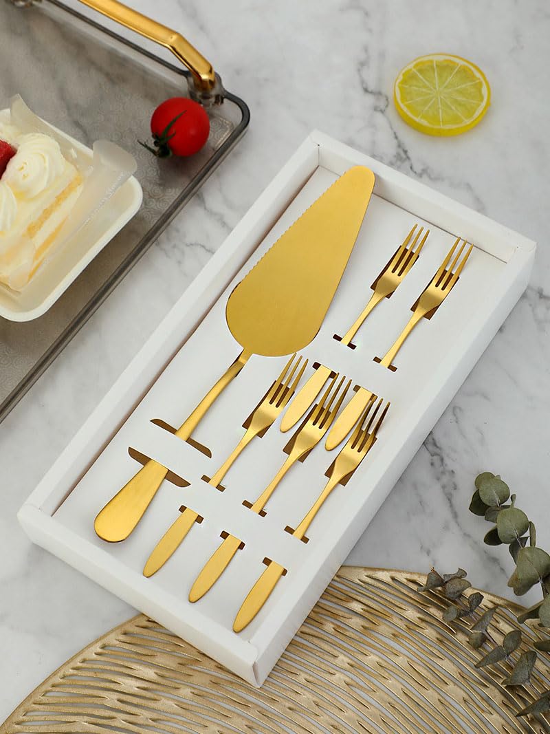 Lagnlnaoy Stainless Steel Knife and Fork For Cake Cheese Pizza Fruit Fork Cutter Baking Tool Hat Candle Dish Set For Brithday Gift Housewarming gift