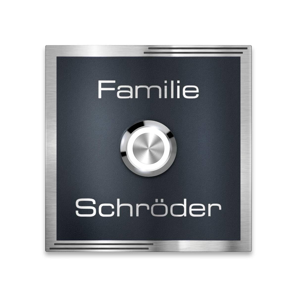 Metzler® sonnette encastrable avec gravure personnalisée et bouton LED IP67 anthracite RAL 7016 pour mur extérieur inoxydable et résistante aux intempéries 6 × 6 cm acier V2A