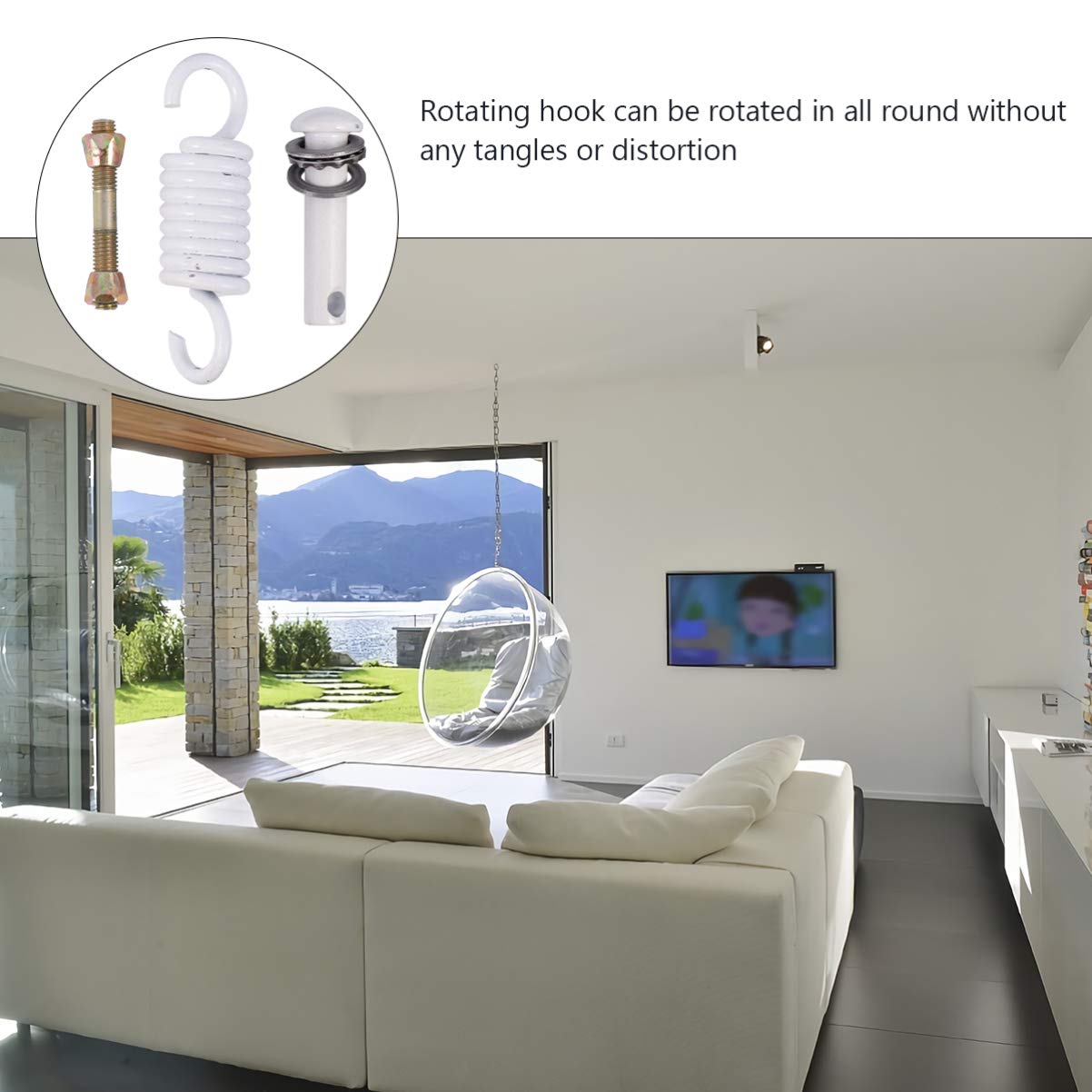 Cabilock - Set di 1 amaca sospesa con ganci per altalena robusti, borsa resistente, bobina di molla, per sedia altalena, portico, yoga, all'aria aperta, palestra, colore: bianco