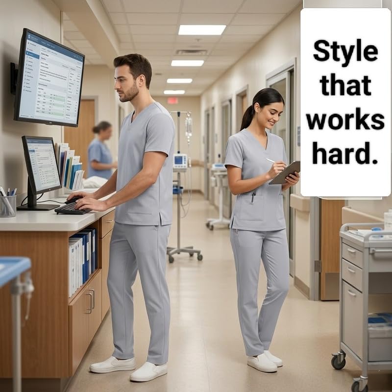 Image of TrendyUniform Unisex Regular Fit Polyester Cotton Scrub Suit for Componder| V-Neck Top and Drawstring Pant |Half Sleeves Hospital Uniform for Doctors, Nurses and Dentist, OT