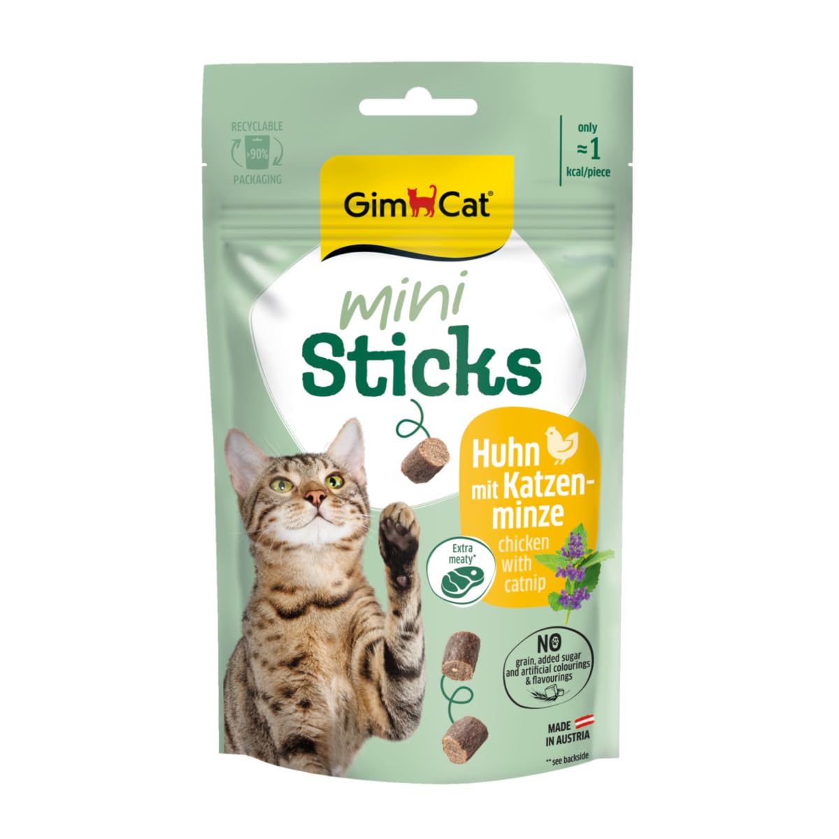 GimCat Mini Sticks Huhn mit Katzenminze -Kleine Häppchen für besonderen Genuss - 1 Beutel (1 x 50 g)