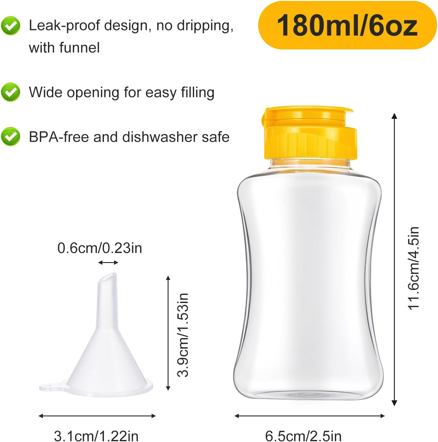 2 Pack Empty Plastic Honey Bottles with Funnel, 180ml/6oz