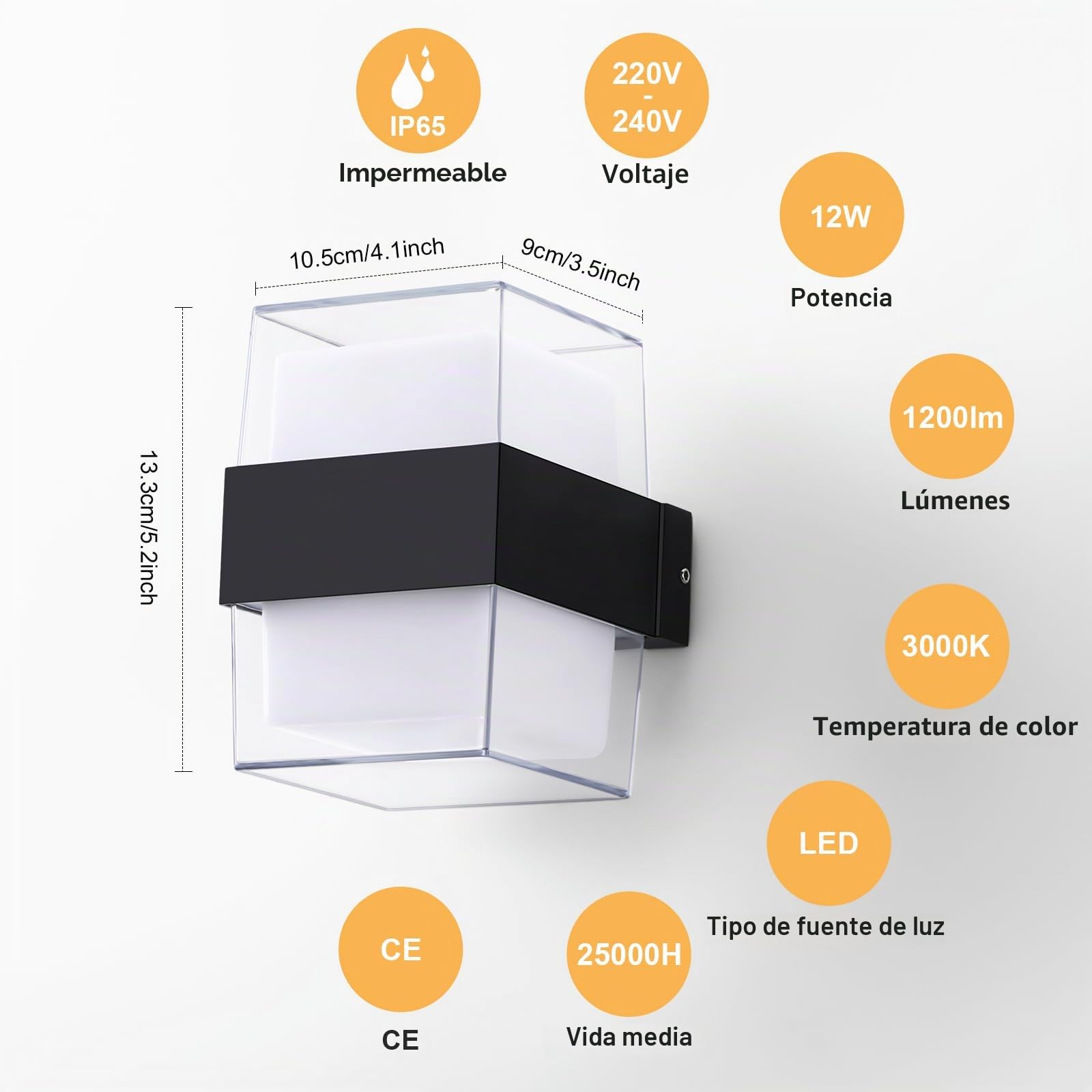 LED Aplique Pared Interior, 12W 1200LM Lampara Exterior Moderna, IP65 Apliques Pared, 3000K Up and Down Iluminación, Luz Exterior Pared para Salón Dormitorio Jardin Balcón Baño, Negro 2 Pack
