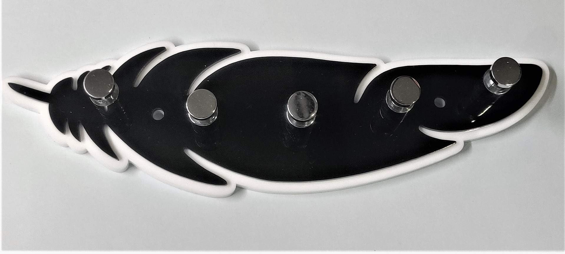 Feather Acrylic Key Holder Black and White Glossy Key Stand with Strong Aluminium Hook