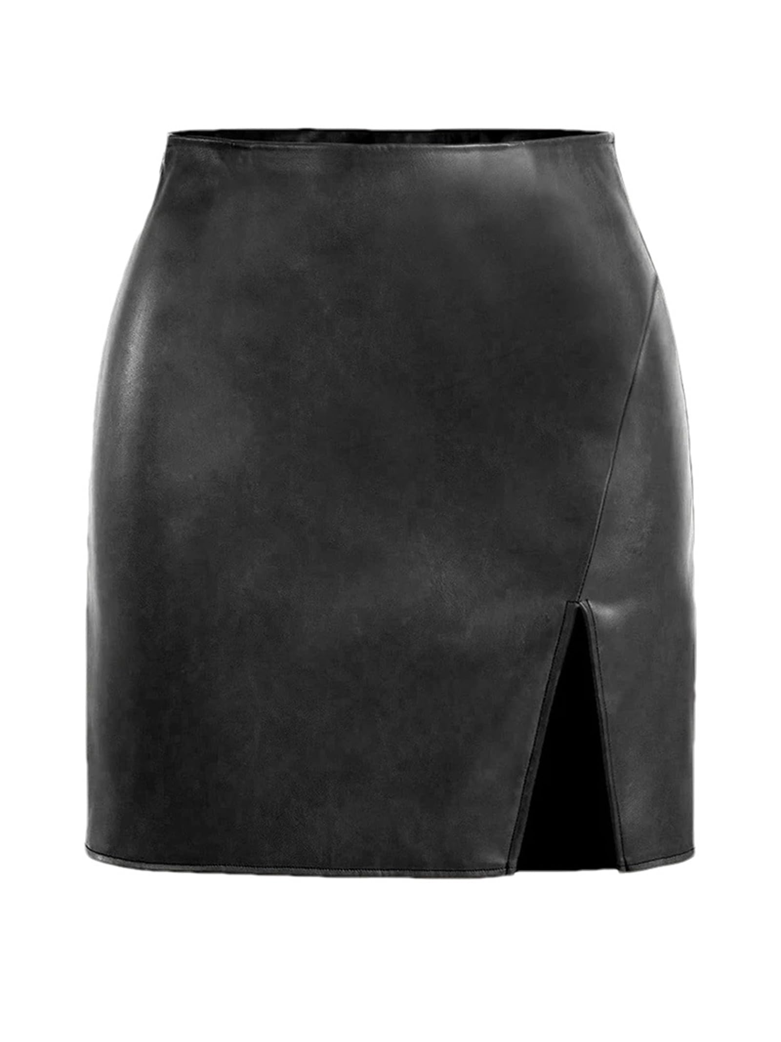 Mini Gonna in Pelle Sexy da Donna Gonna a Tubino Aderente con Spacco a Vita Alta Nera Gonne in PU Elasticizzate Casual con Cerniera,Nero-Medio