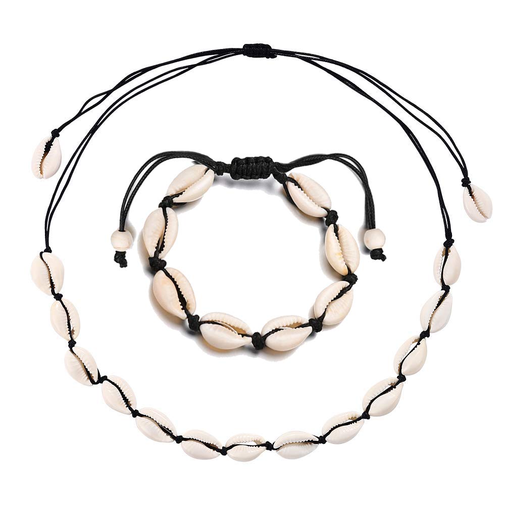 Hantaostyle Girls Natural Adjustable Cowrie Shell Necklace Handmade Woven Adjustable Boho Hawaii Sea Beach Choker Necklace + Bracelet Black (B07SRQC3YC) Amazon Price History, Amazon Price Tracker