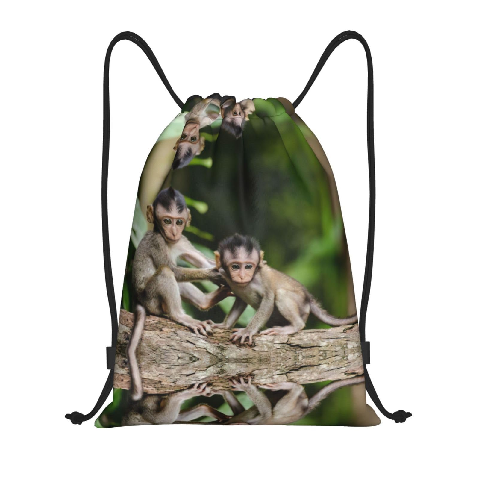 Edwal Unisex Black Cute Little Monkeys Print Drawstring Backpack Drawstring Gym Bags Draw String Bags Backpack For Sports, Gym, Travel
