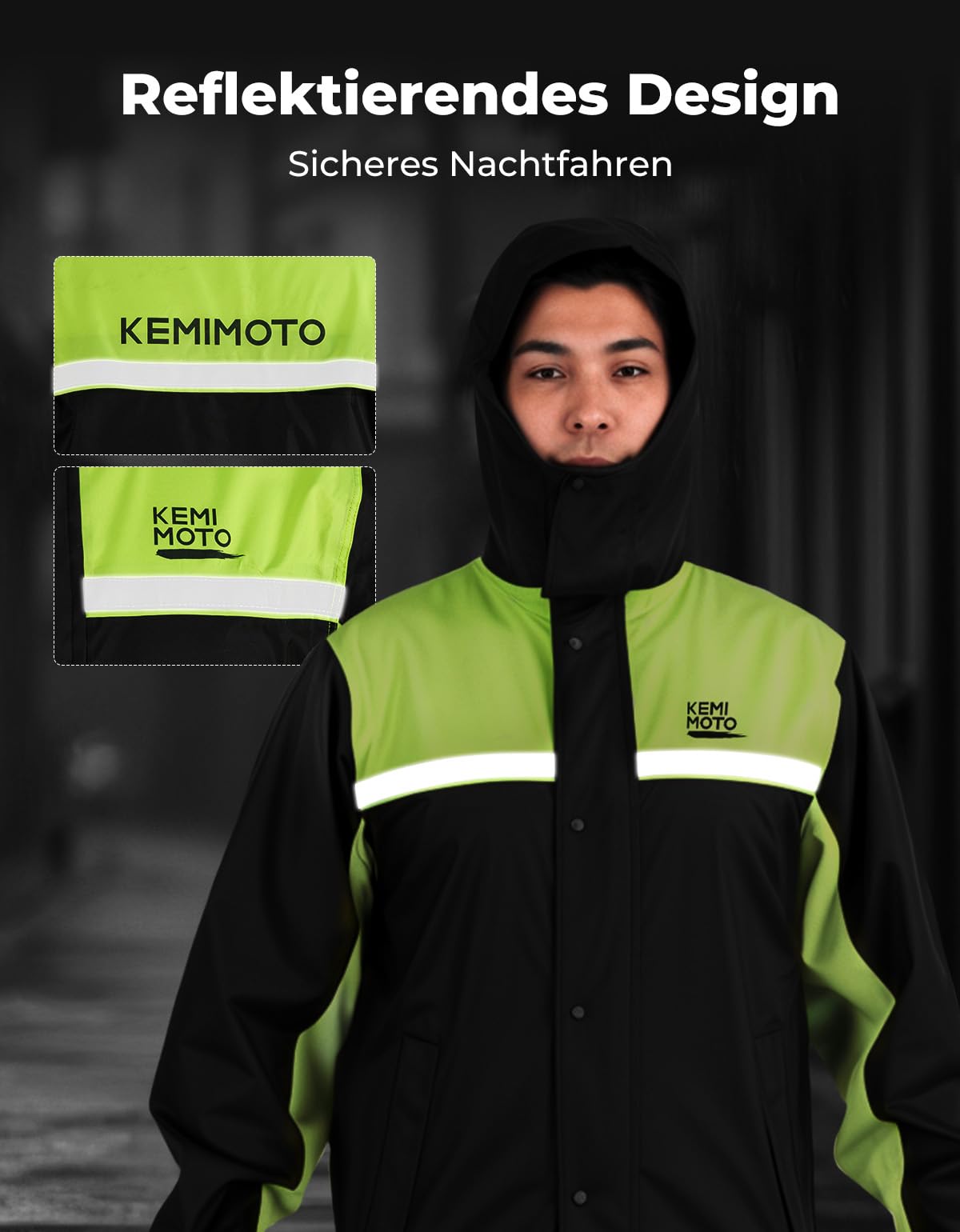 KEMIMOTO Regenanzug für Herren, Wasserdichter Regenmantel, Atmungsaktiv Regenbekleidung Regenjacke für Camping, Wandern, Reisen, Radfahren