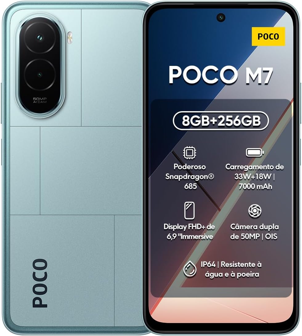 Poco M7 4G Ai (Compatible with Tmobile Mint Tello & Global) (256GB + 8GB) 50MP Dual Sony Camera 6.9" 144Hz Octa Core Unlocked Dual Sim Model 25062PC34G Liberado (Blue)