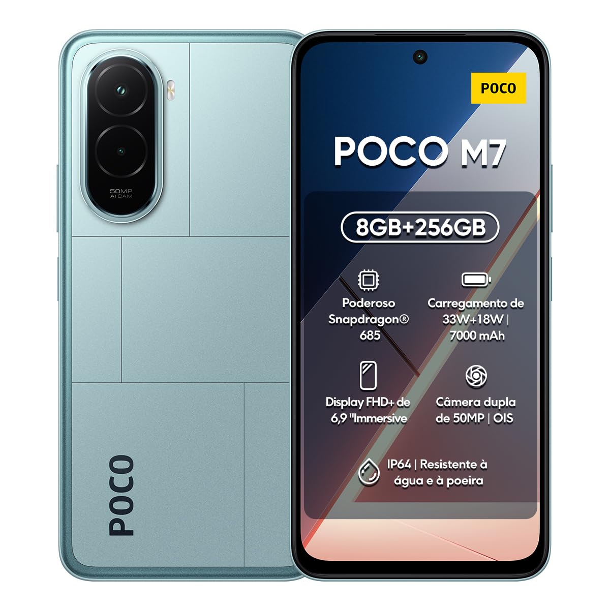 Poco M7 4G Ai (Compatible with Tmobile Mint Tello & Global) (256GB + 8GB) 50MP Dual Sony Camera 6.9" 144Hz Octa Core Unlocked Dual Sim Model 25062PC34G Liberado (Blue)