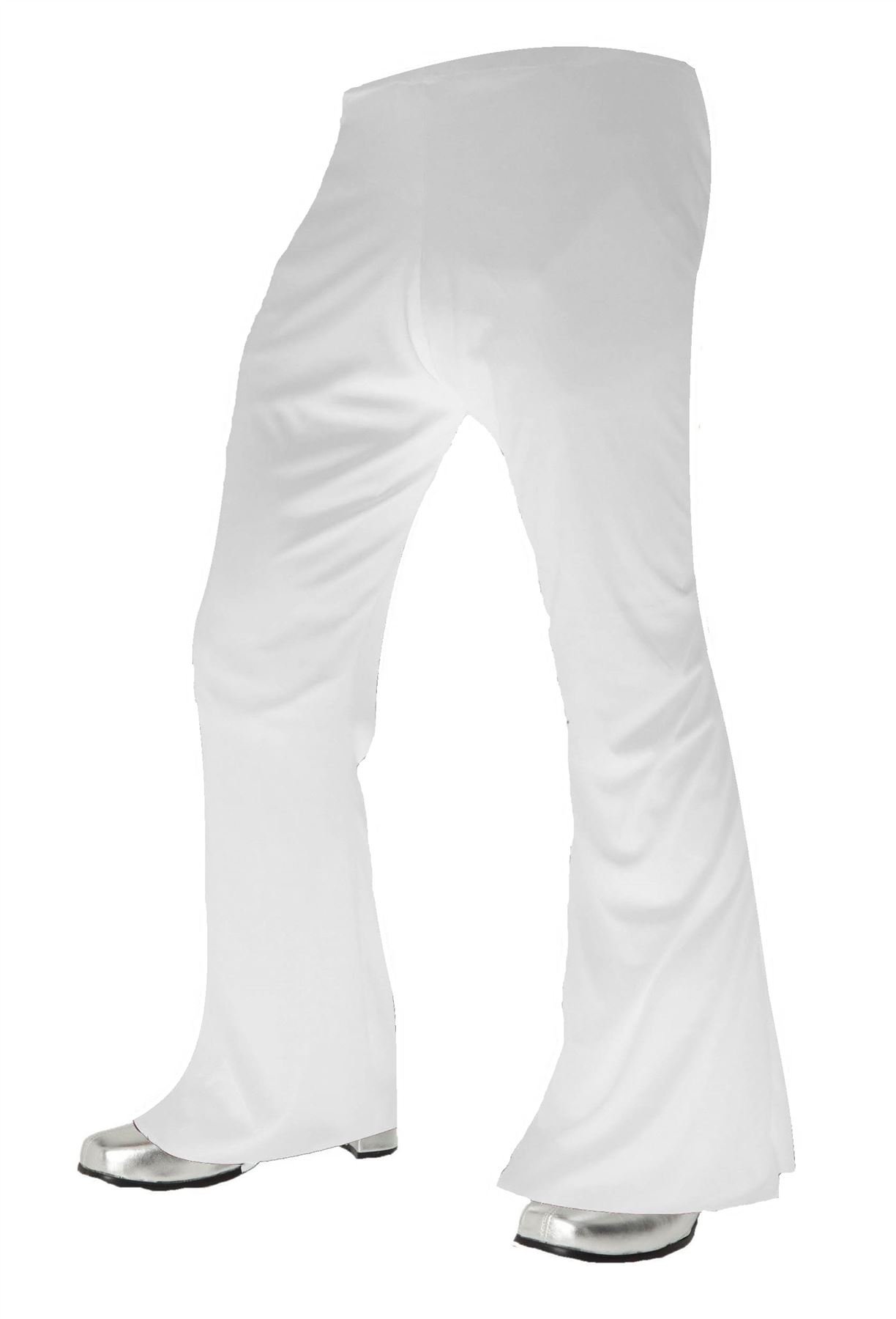 The Dragons Den Adults 1970s Neon Flares Flared Trousers Hippie Disco Night Fever Fancy Dress [White - Standard Size]