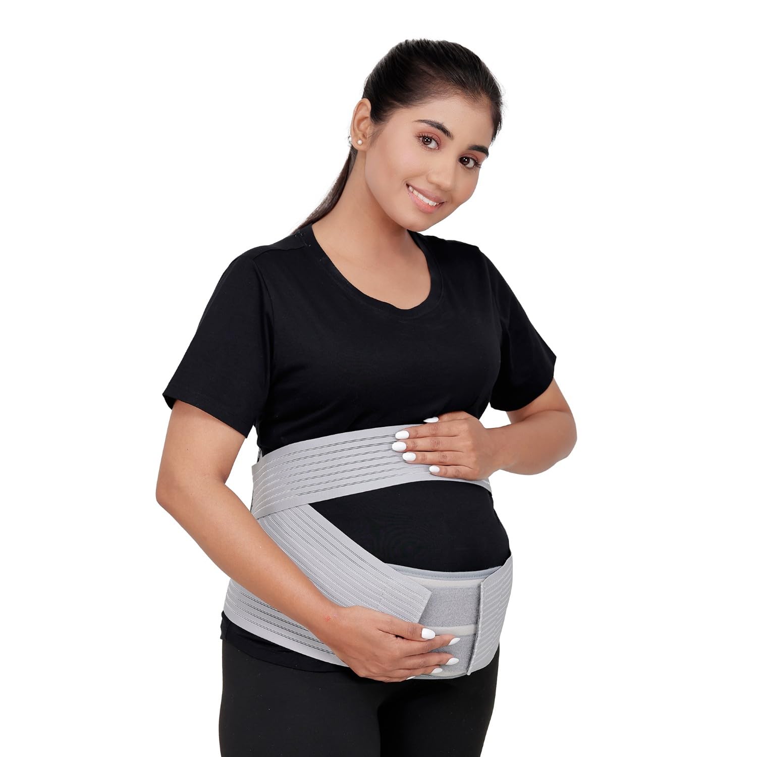 Leeford Pregnancy Back Support Belt/Brace for Pregnant Women (Grey, Size-L) | Maternity Orthopedic Belt with Adjustable Straps | Abdomen Belt for During/After/Before Pregnancy